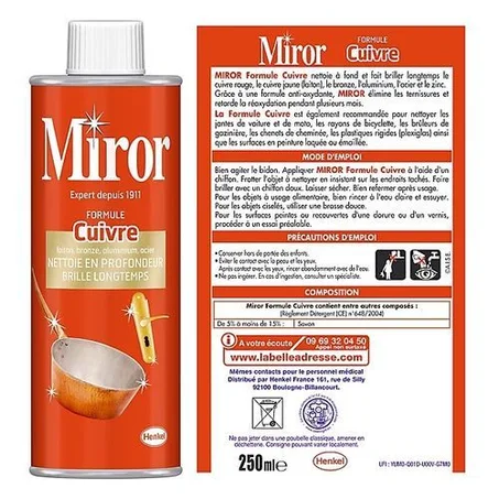 Miror Nettoyant Métaux – Cuivre, Laiton, Bronze, Aluminium & Acier – Bidon 250 ml