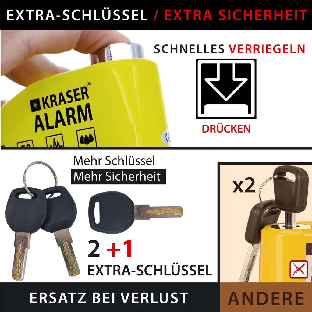 KRASER KR6Y Antivol de disque de frein avec alarme 110dB