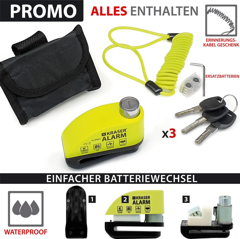 KRASER KR6Y Antivol de disque de frein avec alarme 110dB