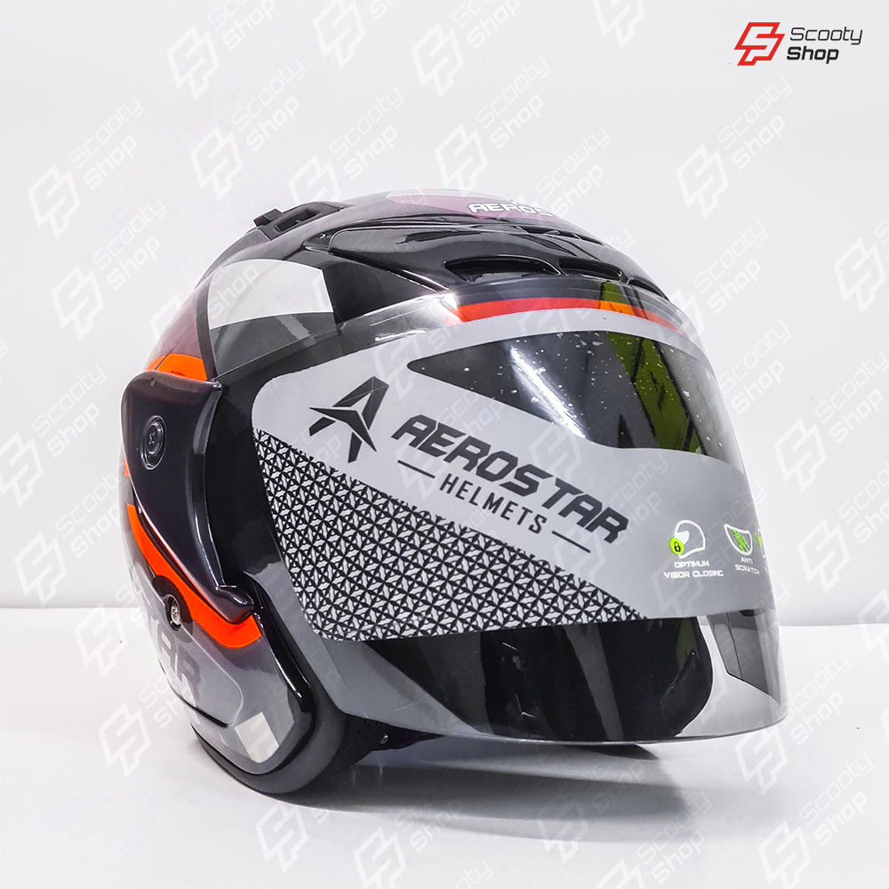 Casque AeroStar Mi-Visage avec Visière - Orange Fluorescent