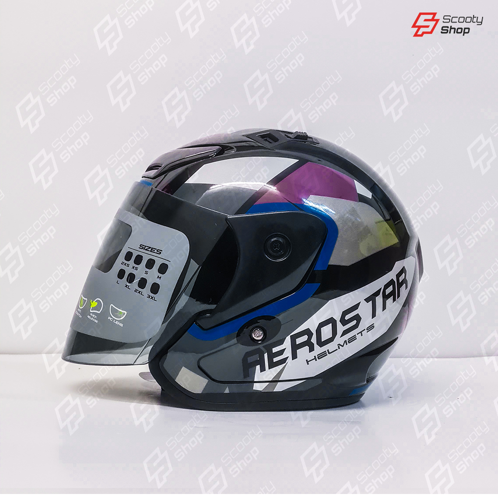 Casque AeroStar Mi-Visage avec Visière - Bleu