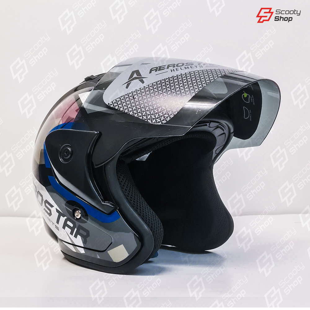 Casque AeroStar Mi-Visage avec Visière - Bleu