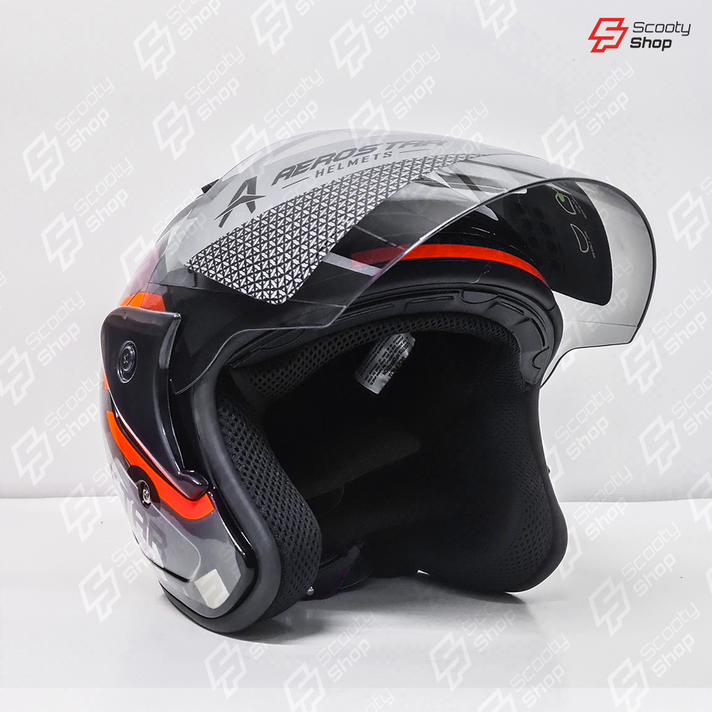 Casque AeroStar Mi-Visage avec Visière - Orange Fluorescent