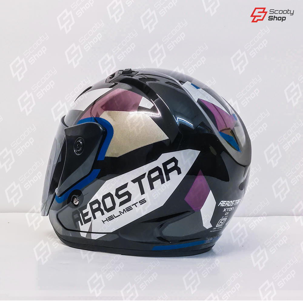 Casque AeroStar Mi-Visage avec Visière - Bleu