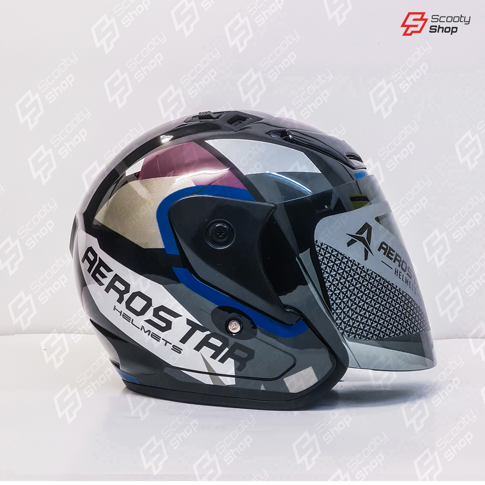 Casque AeroStar Mi-Visage avec Visière - Bleu