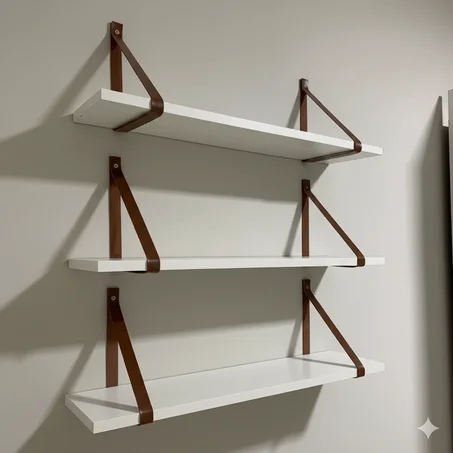 3 رفوف معلقة عصرية بأحزمة جلدية - 3 Étagères modernes