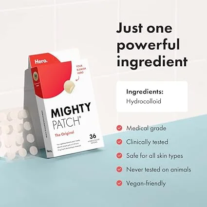 Mighty Patch™ Original هو منتج مبتكر من Hero Cosmetics مخصص للتعامل مع حب الشباب والبثور بشكل فعال وسهل. يعتمد على تقنية الهيدروكولويد لامتصاص الشوائب وحماية البشرة.