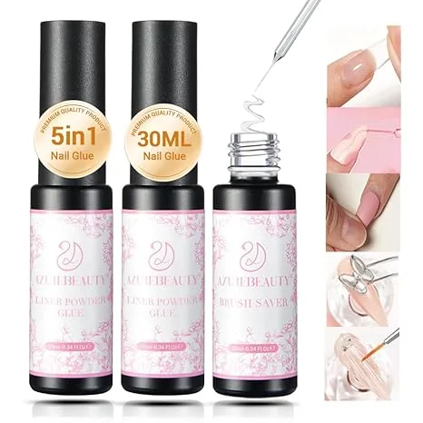 مجموعة AZUREBEAUTY 3 Pcs Gel Nail Glue هي مجموعة من الغراء الشفاف للأظافر
