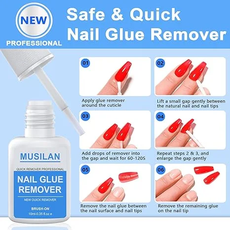 New Upgrade Nail Glue and Glue Remover Kit هو طقم متكامل يوفر غراء أظافر قوي جدًا إلى جانب مزيل مخصص لإزالة الأظافر بسهولة وأمان.