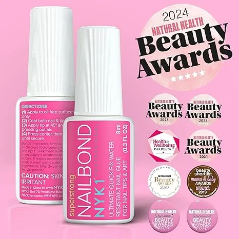 Super Strong Nail Glue for Press On Nails, Nail Tips & Acrylic Nails (8ml) NYK1 Nail Bond Brush On Nail Glue for Press Ons, Long Lasting Nail Glue for Acrylic Nails Fake Nails Tips Nail Glue