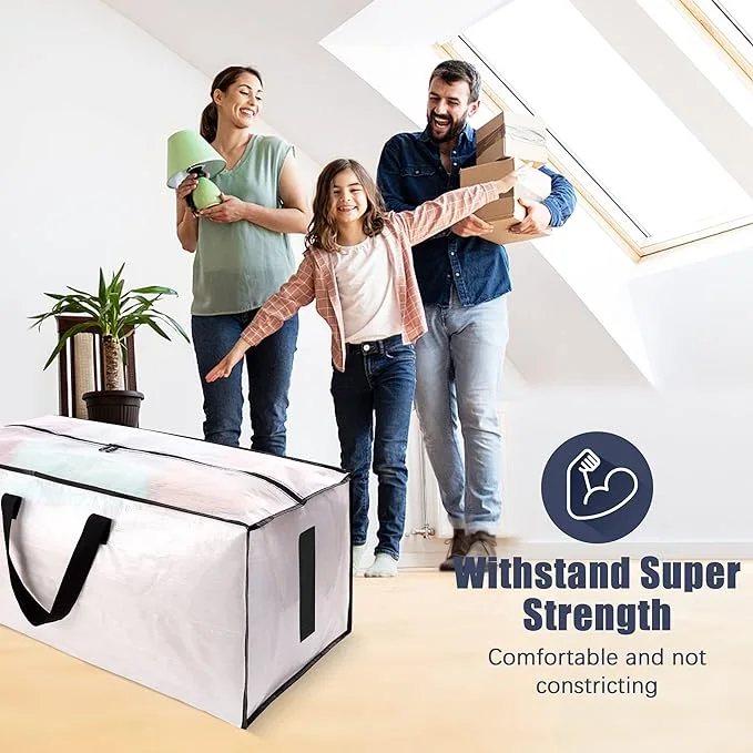 8 Pack Large Strong Moving Bags with Zippers & Carrying Handles - Water-Resistant - Heavy Duty Storage Tote for Space Saving, Fold Flat, Alternative to Moving Box (Semi-Transparent) Brand: HO