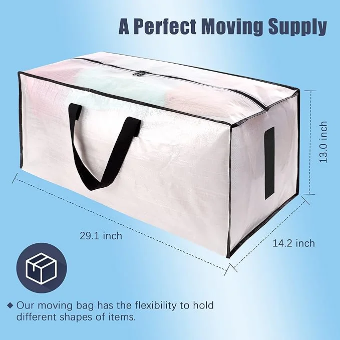 8 Pack Large Strong Moving Bags with Zippers & Carrying Handles - Water-Resistant - Heavy Duty Storage Tote for Space Saving, Fold Flat, Alternative to Moving Box (Semi-Transparent) Brand: HO