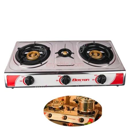 موقد غاز Boston 3 شعلات من الستانلس ستيل