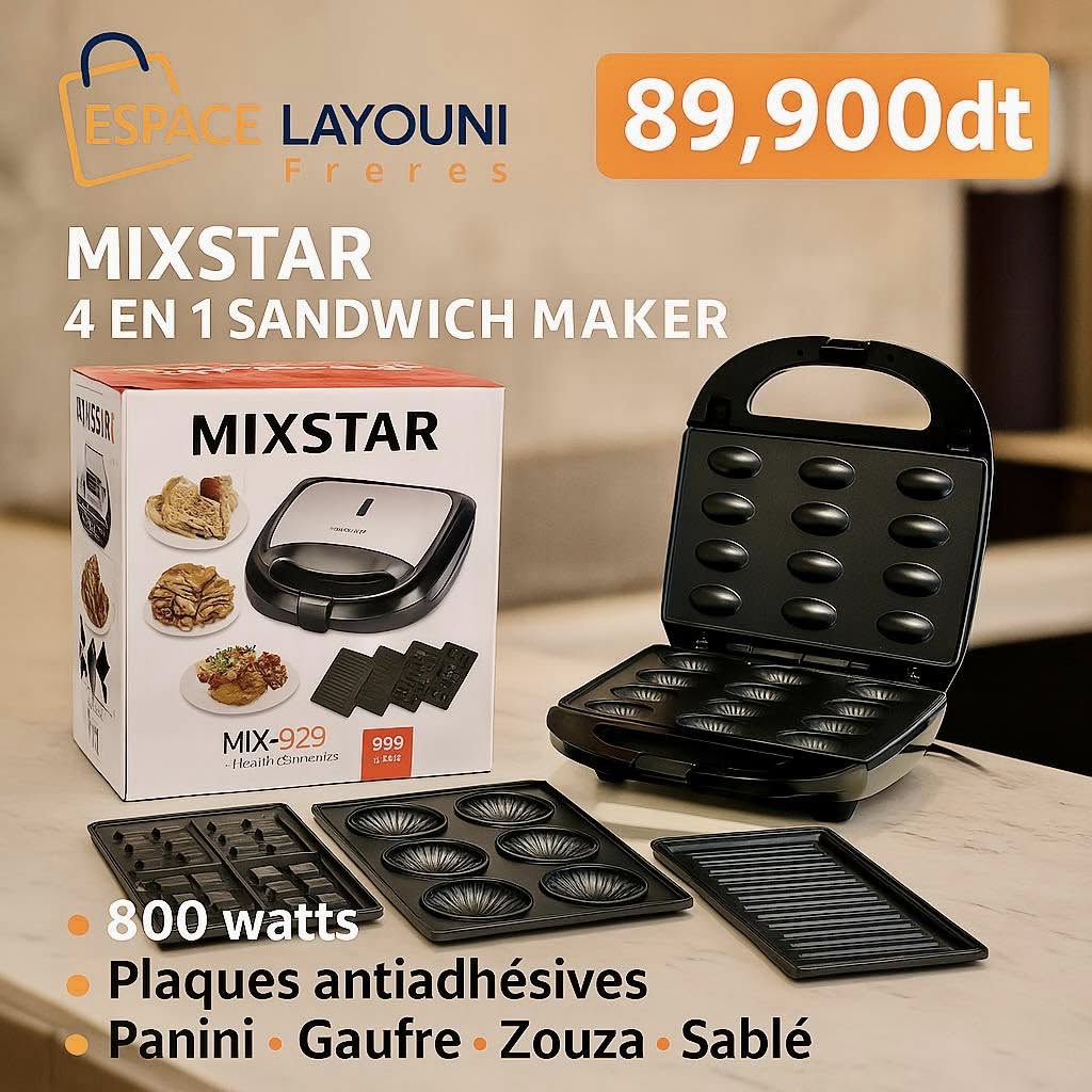 MIXSTAR – Appareil 4 en 1 – Panini – Zouza – Maamoul-gaufre
