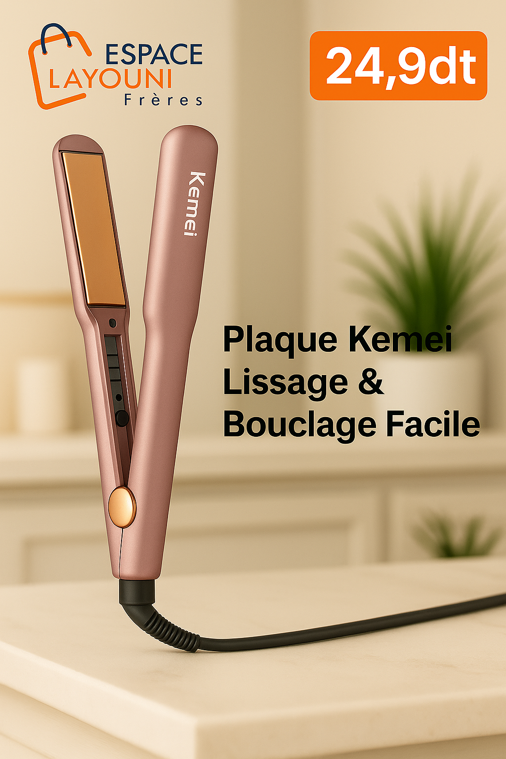 ๐ Plaque Kemei 2 en 1 โ Lissage & Bouclage Facile ๐