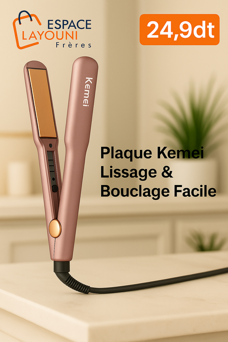 🎀 Plaque Kemei 2 en 1 – Lissage & Bouclage Facile 🎀