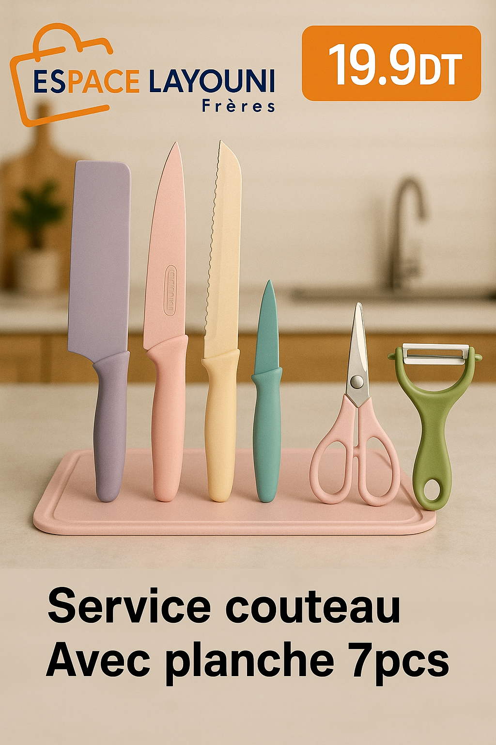 Pack Couteaux Colorés + Planche