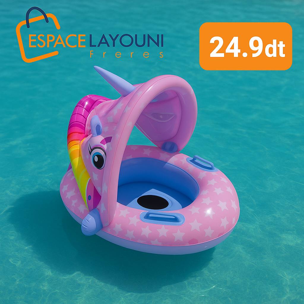 Bouée Bébé avec Pare-Soleil - Modèles Licorne & Dinosaure 🦄🦖