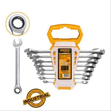 Ingco Jeu de 8 clés à cliquet 8mm à 19mm