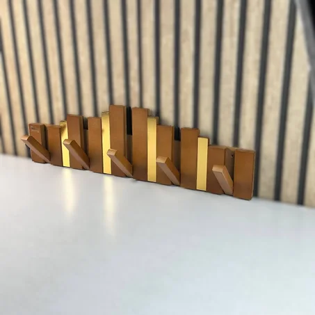 Porte-Manteau Mural Design en Bois avec Touches Dorées - علاقة ملابس خشبية