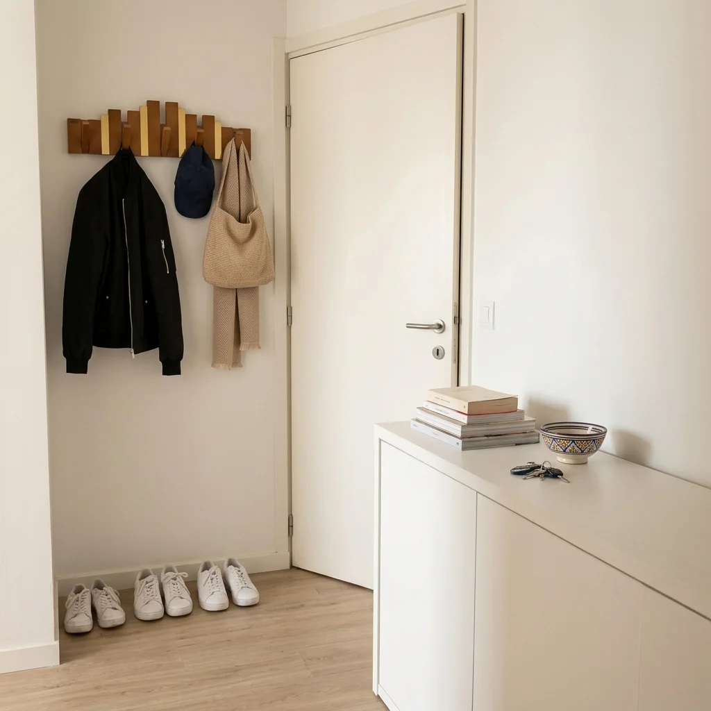 Porte-Manteau Mural Design en Bois avec Touches Dorées - علاقة ملابس خشبية