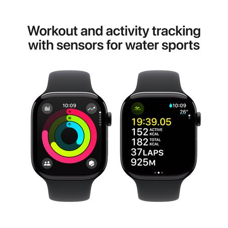 Apple Watch Series 10 (GPS) – 46mm Black Aluminum Case with Black Sport Band