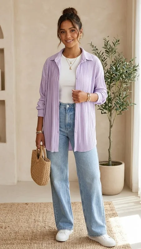 قميص نسائي بليسيه عصري - لون لافندر (Lavande)