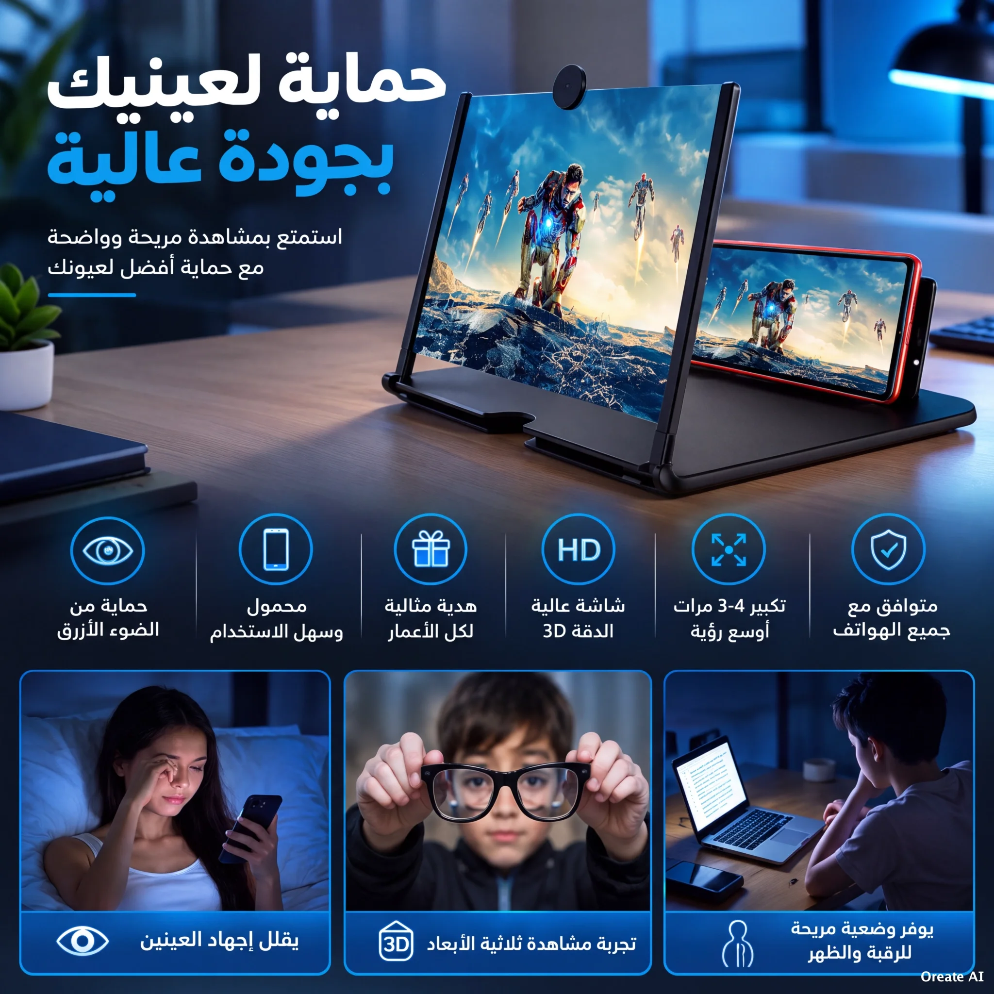 مكبر الشاشة السينمائي ثلاثي الأبعاد للهاتف