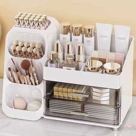 Organizador de maquillaje con cajones, organizador de cuidado de la piel (tamaño grande grueso), caja de almacenamiento de cosméticos, organizadores de maquillaje para tocador, tocador,
