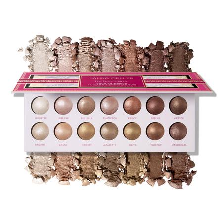 LAURA GELLER NEW YORK La paleta de sombras de ojos Delectables Soho Shimmers incluye 14 sombras de ojos horneadas con acabado brillante en impresionantes tonos neutros, sombras de ojos de alt