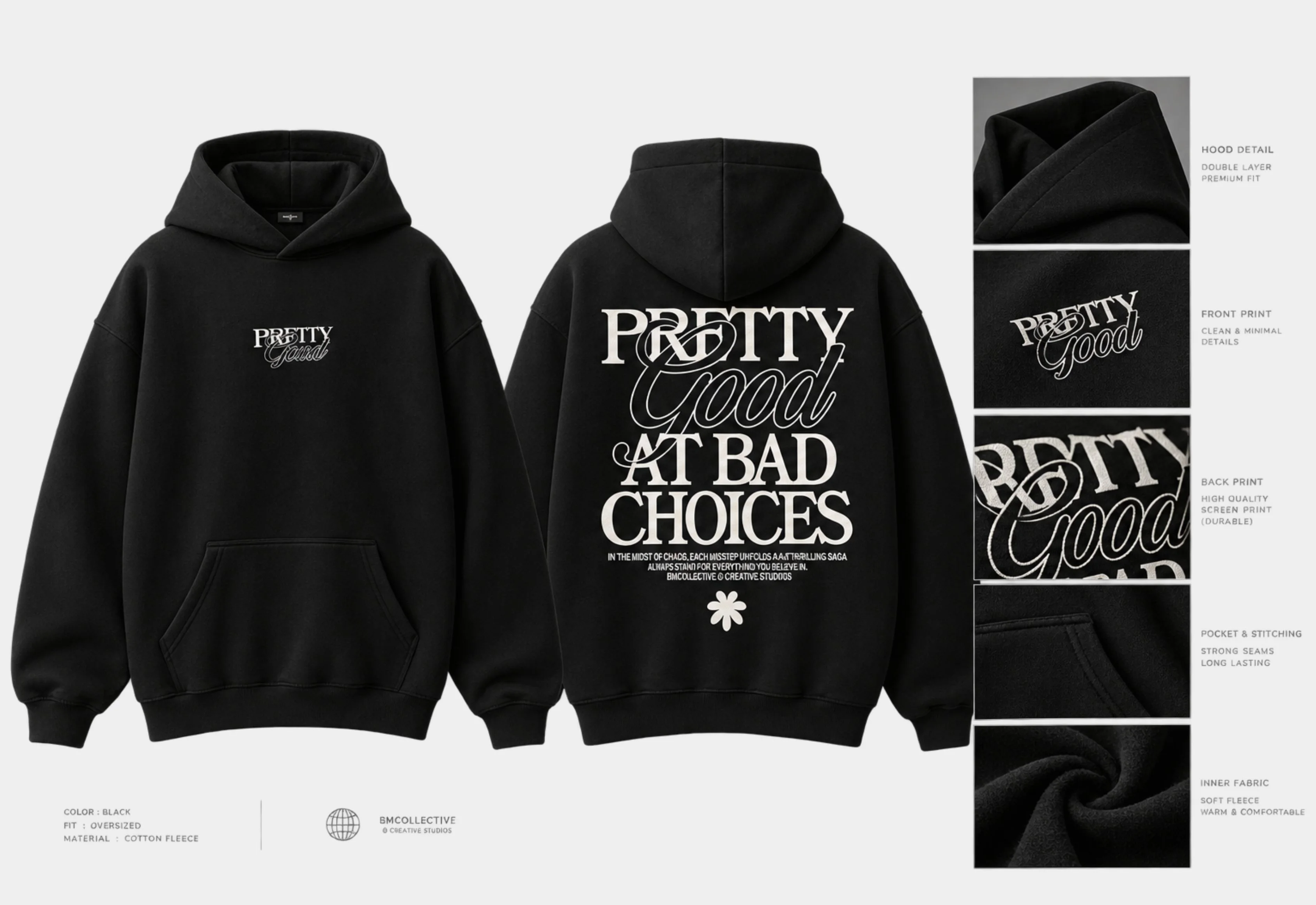 Hoodie Noir Oversize – Pretty Good