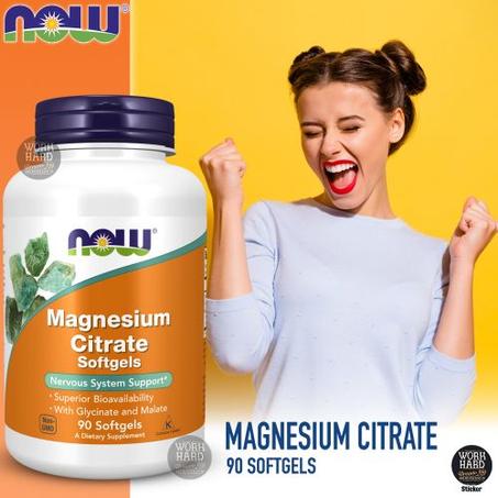 سيترات المغنيسيوم من Now Foods، مع الجليسينات والمالات، لدعم الجهاز العصبي*، 90 كبسولة هلامية