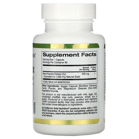 California Gold Nutrition البروبوليس 2X مستخلص غذاء ملكات النحل المركز، 500 ملجم، 90 كبسولة نباتية