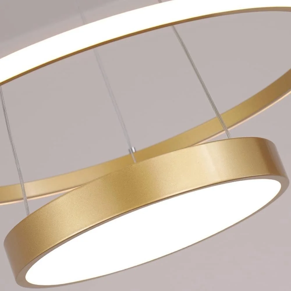 Suspension LED Design Nordique "Double Halo" – Lustre Minimaliste Noir/Doré