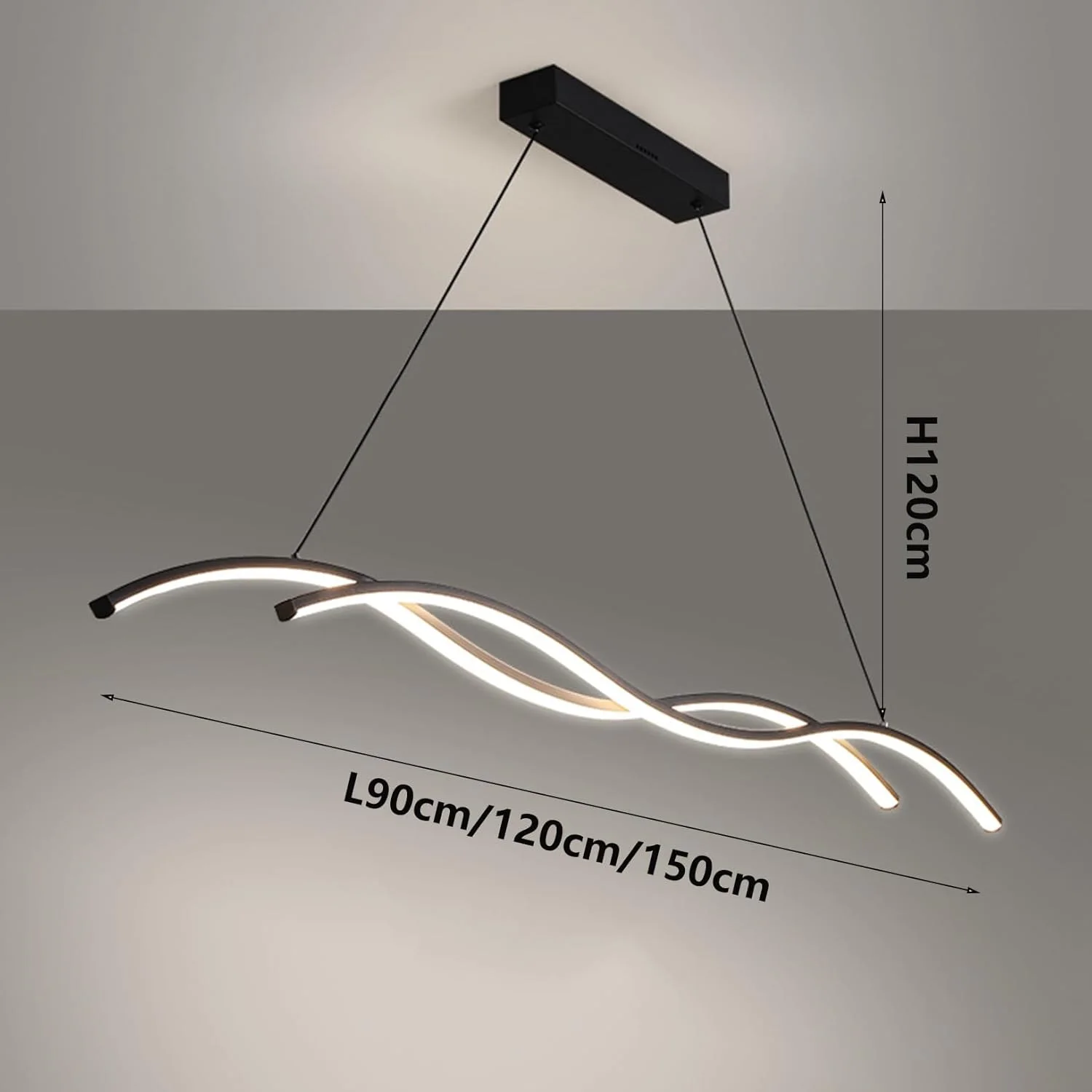 Suspension LED Linéaire "Vague" Noire (90cm) – Lustre Design Dimmable