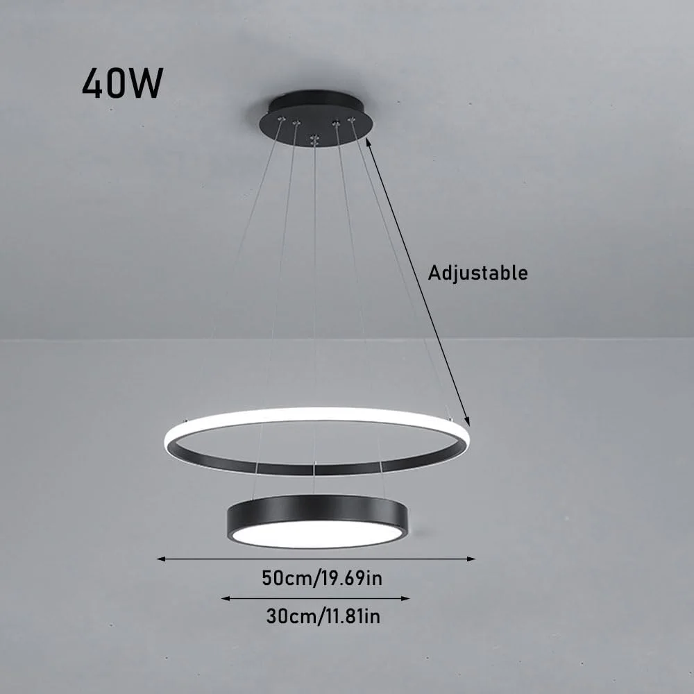 Suspension LED Design Nordique "Double Halo" – Lustre Minimaliste Noir/Doré