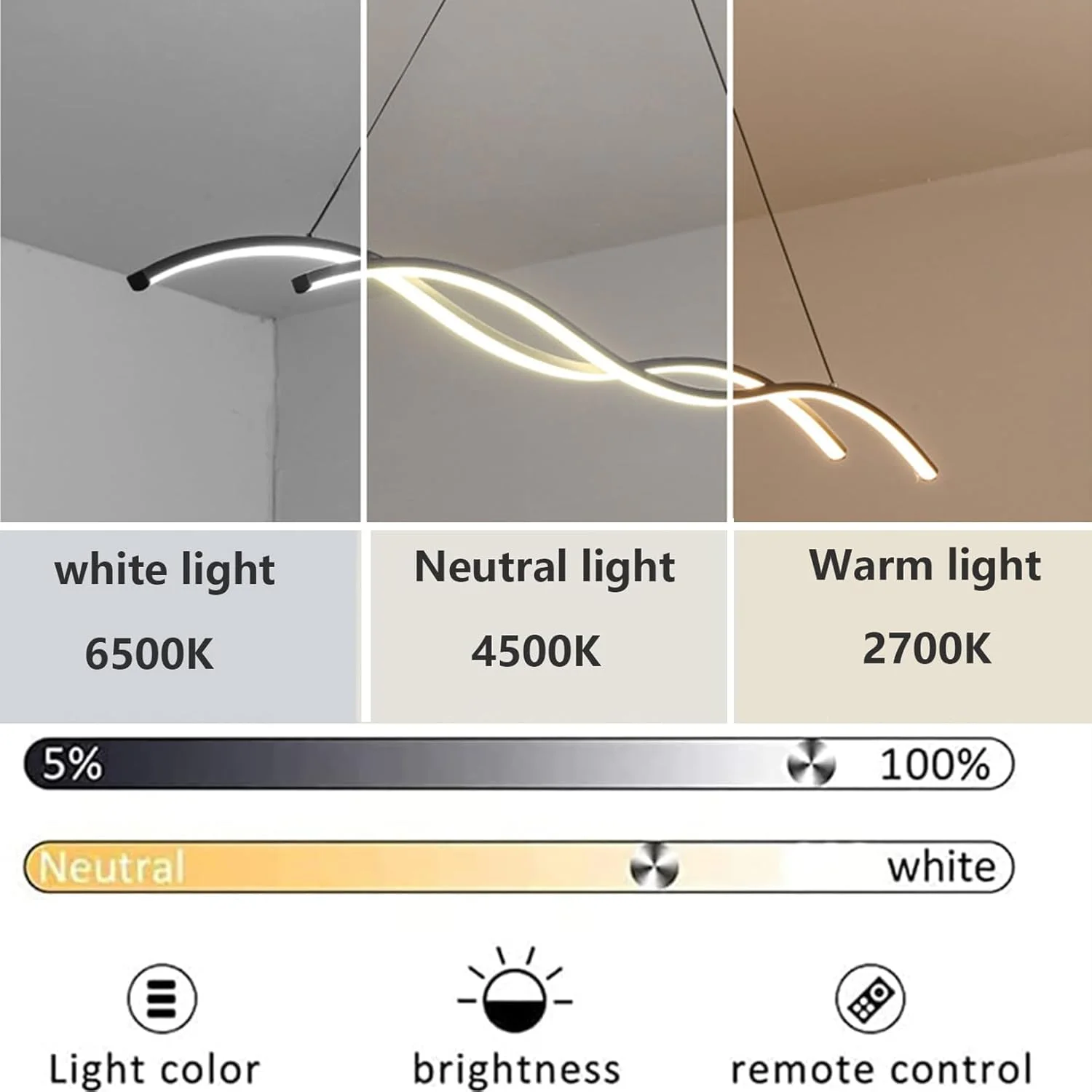 Suspension LED Linéaire "Vague" Noire (90cm) – Lustre Design Dimmable