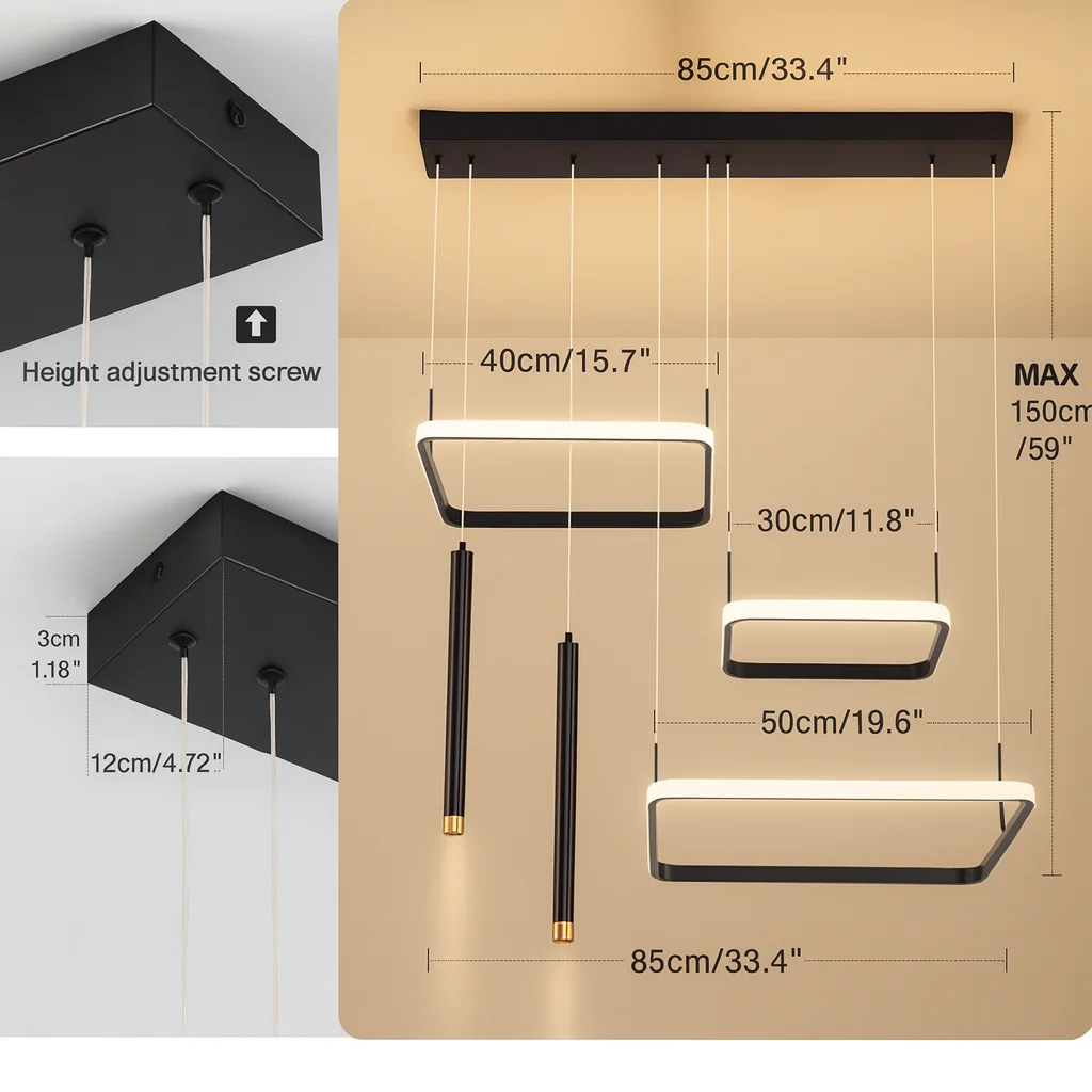 Grand Lustre Suspension Géométrique – Design Artistique (Carré ou Rond)
