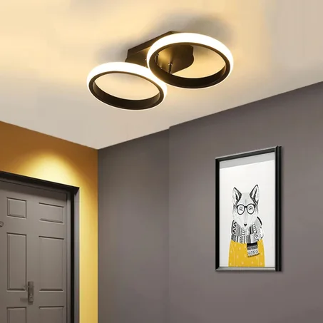 Plafonnier LED "Duo" 2 Anneaux (36cm) – Luminaire Compact Noir pour Entrée & Chambre