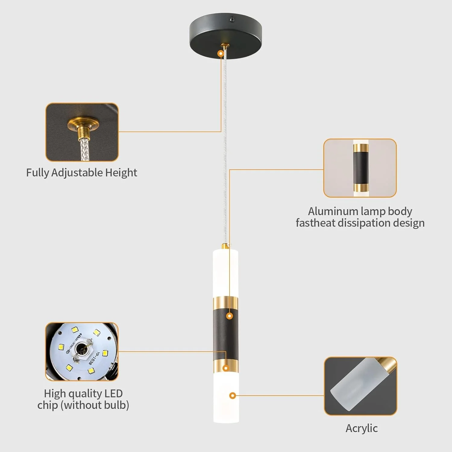 Suspension Cylindrique Luxe (Noir & Or) – Luminaire pour Tête de Lit ou Bar