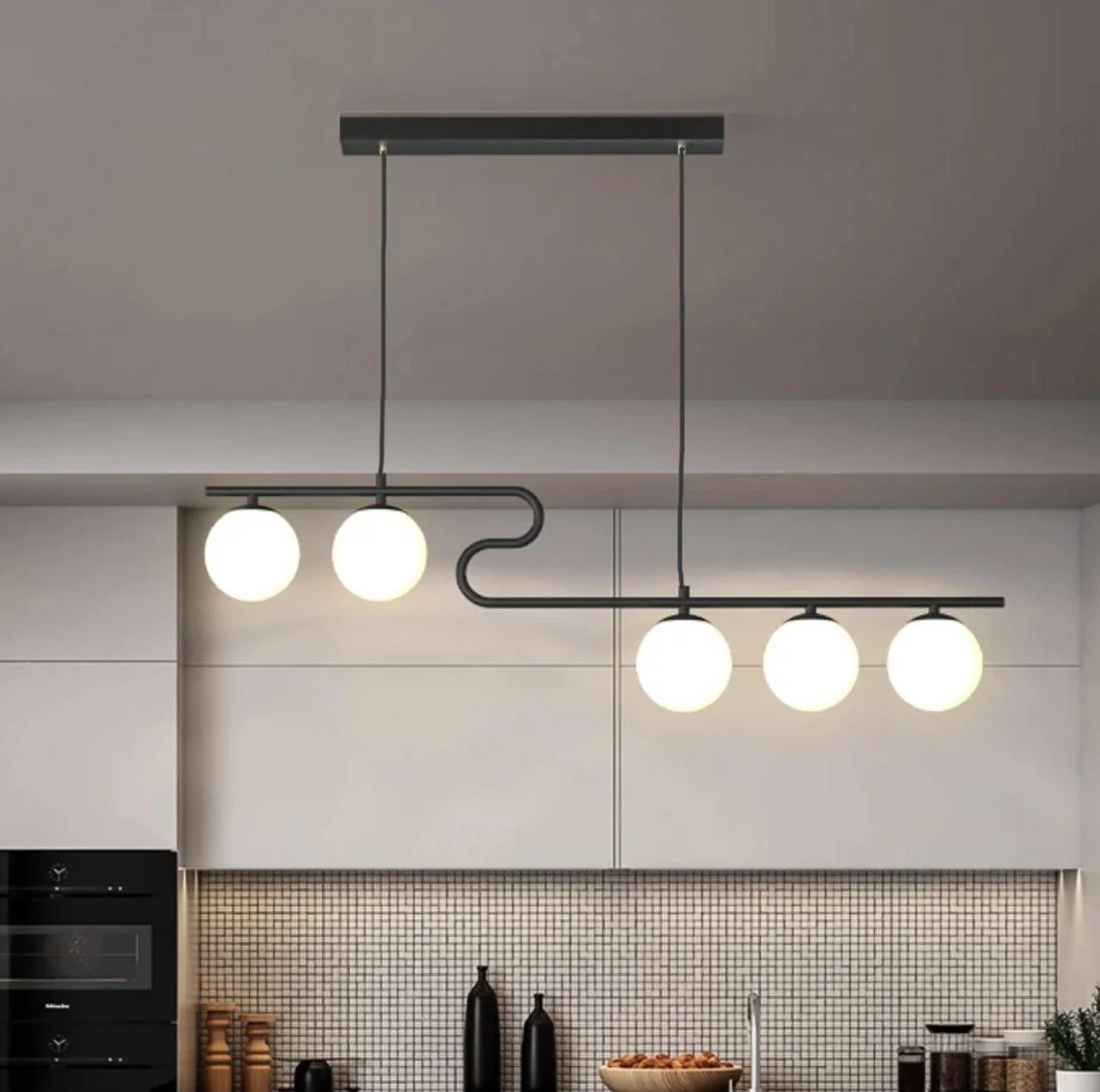 Lustre moderne linéaire 100 cm – Noir – 5×E27