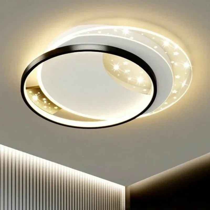 Plafonnier Rond Double Anneau – Effet Ciel Étoilé & Lumière Ajustable (Chambre/Salon)