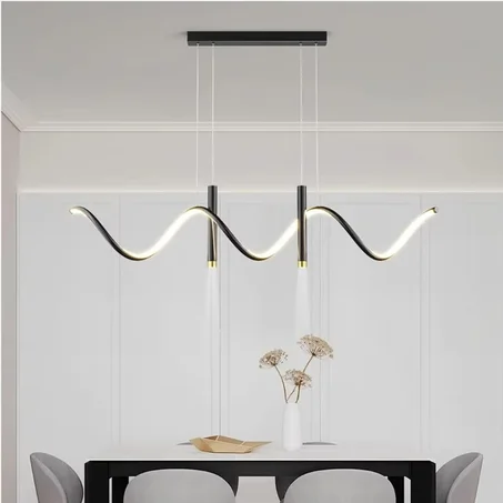 Suspension LED Linéaire "Vague & Spots" (Noir) – Lustre Design Double Éclairage