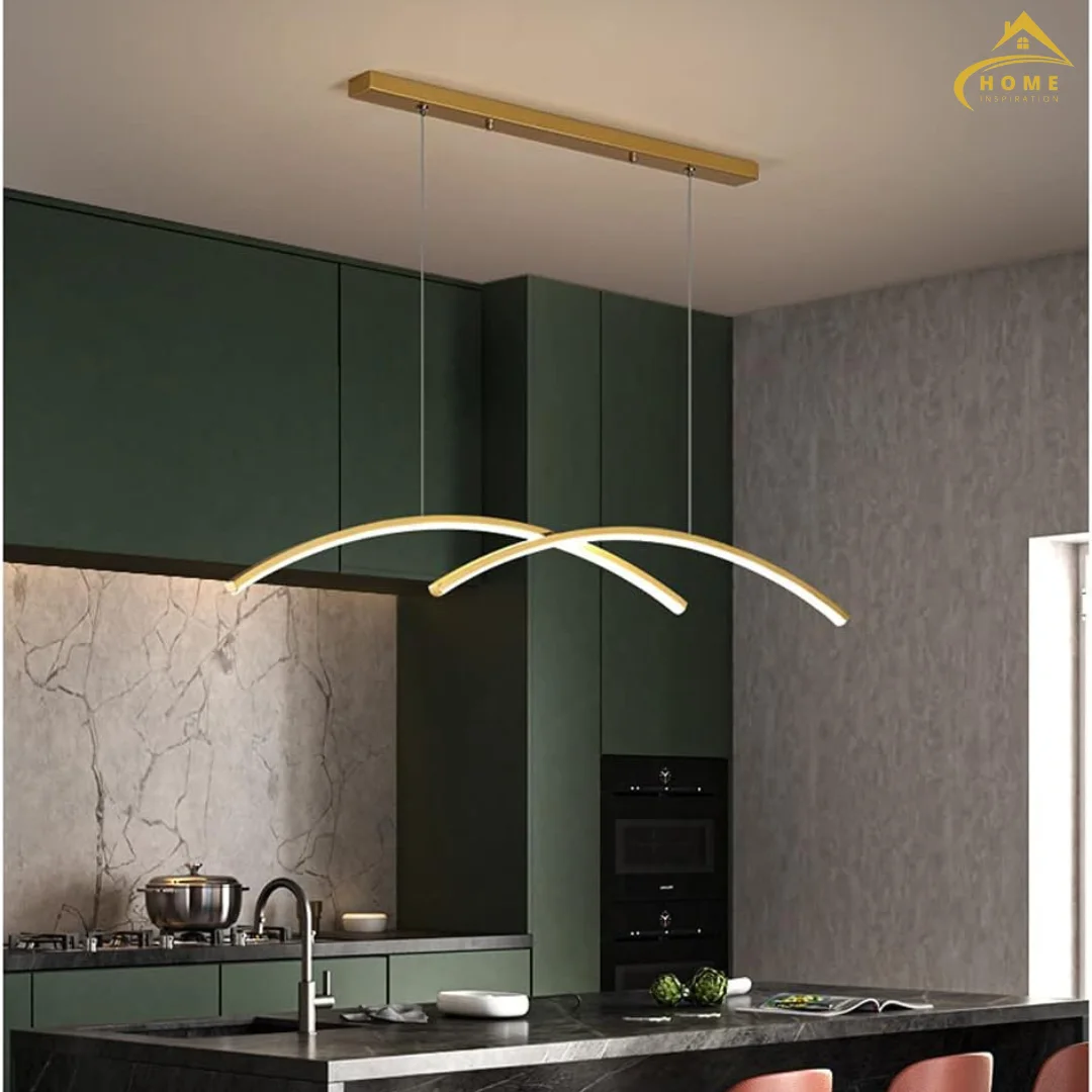 Suspension LED Linéaire Ondulée (doré) – Lustre Design pour Table à Manger