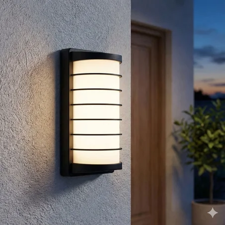 Applique Extérieure à Grille Noire "Hublot" (20W) – Style Nautique/Industriel