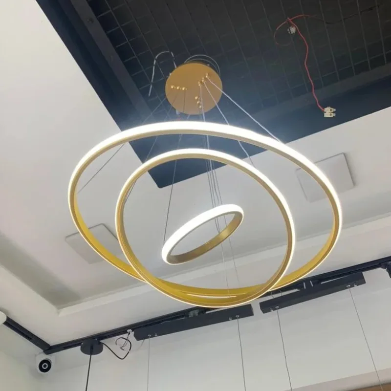 Lustre Led En Cercles 75W Hauteur Réglable, Convient Au Salon, Chambre ou Salle à Manger