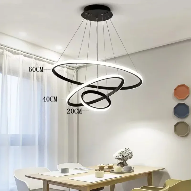 Lustre Led En Cercles 75W Hauteur Réglable, Convient Au Salon, Chambre ou Salle à Manger