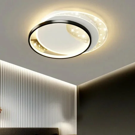 Plafonnier Rond Double Anneau – Effet Ciel Étoilé & Lumière Ajustable (Chambre/Salon)