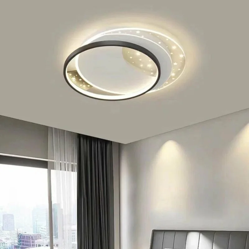 Plafonnier Rond Double Anneau – Effet Ciel Étoilé & Lumière Ajustable (Chambre/Salon)