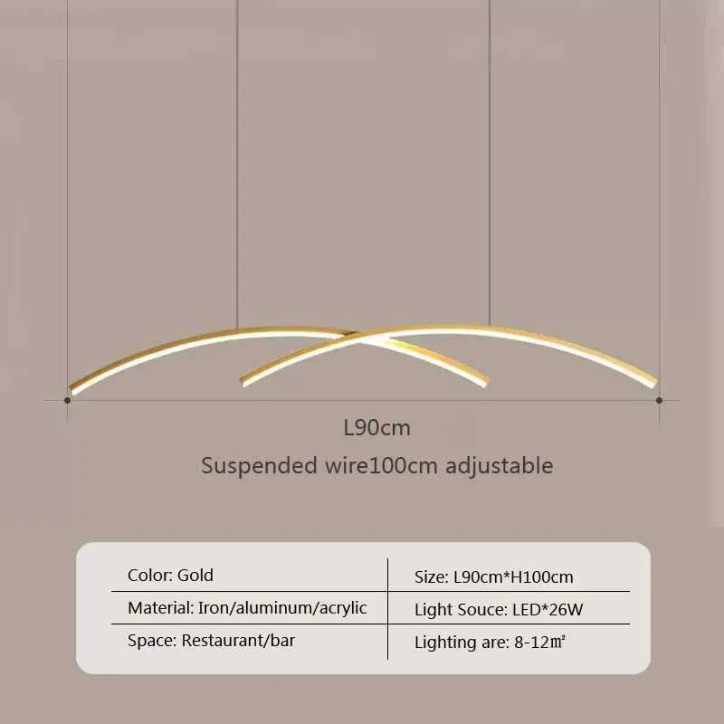Suspension LED Linéaire Ondulée (doré) – Lustre Design pour Table à Manger